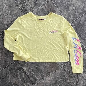 Vintage LA GEAR Y2K Yellow Long Sleeve Crop Top Streetwear Retro Indie Neon